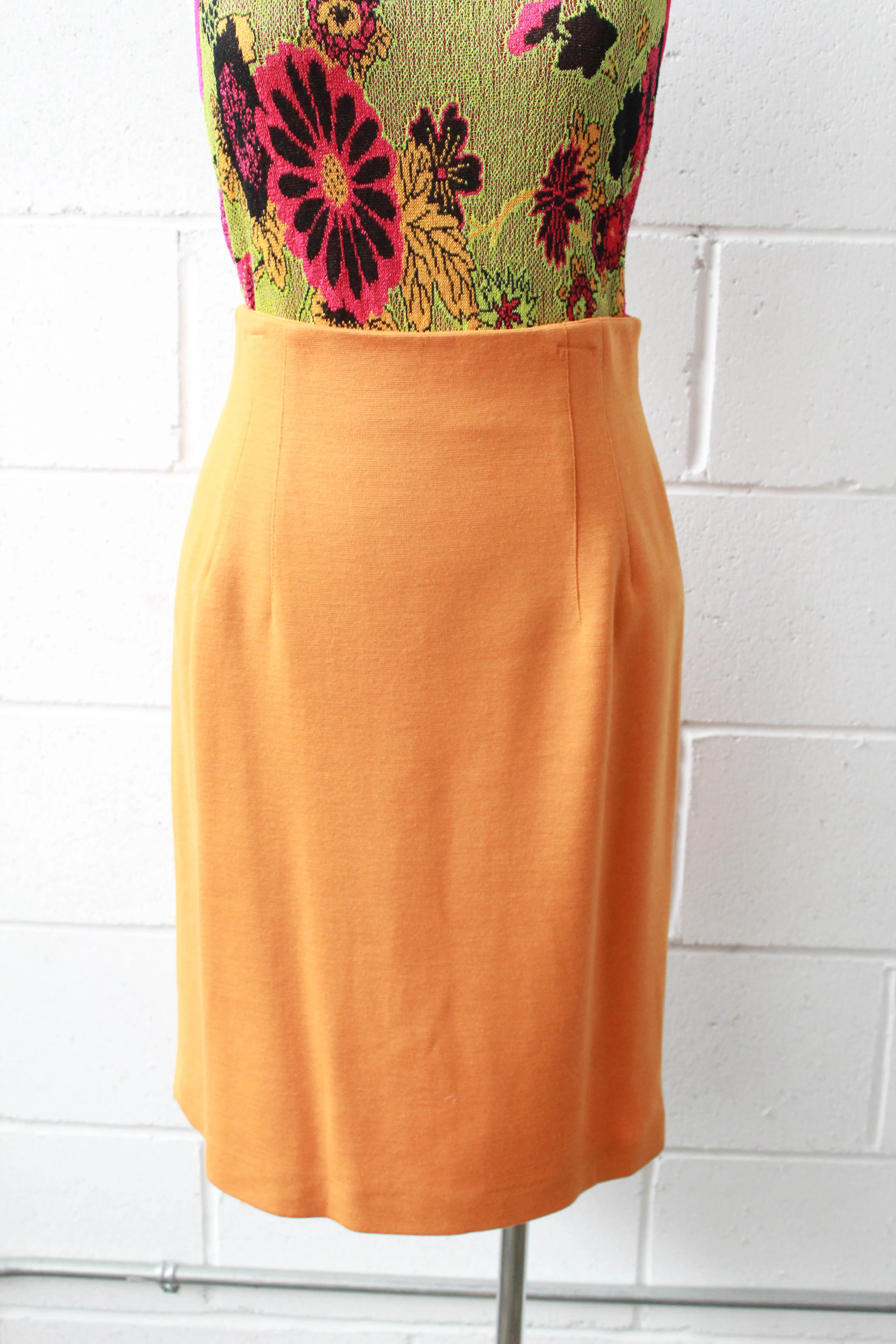 Orange/Mustard Yellow Wool Pencil Skirt, Waist 27"