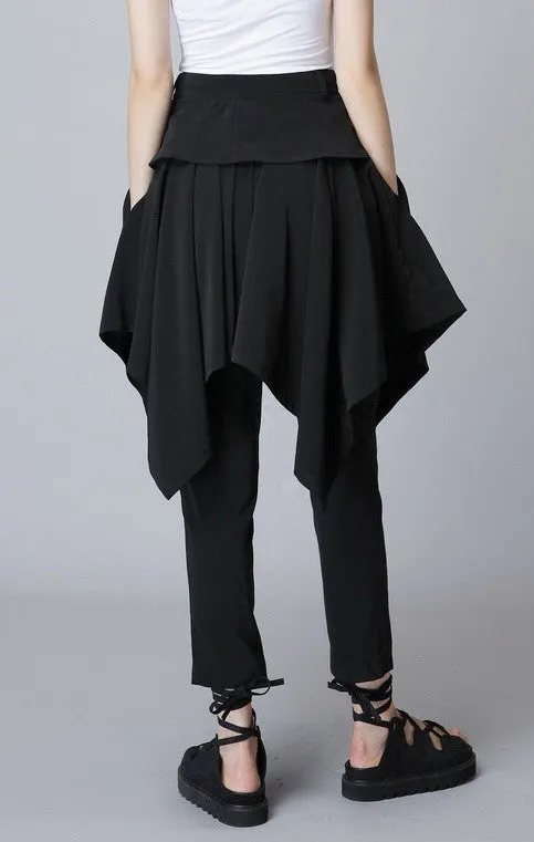 Original Design High Waist Skinny Leg Skirt Layer Crepe Pants // Asymmetrical Skirt Layer Trouser