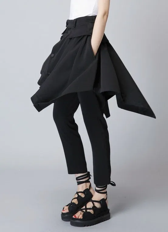 Original Design High Waist Skinny Leg Skirt Layer Crepe Pants // Asymmetrical Skirt Layer Trouser