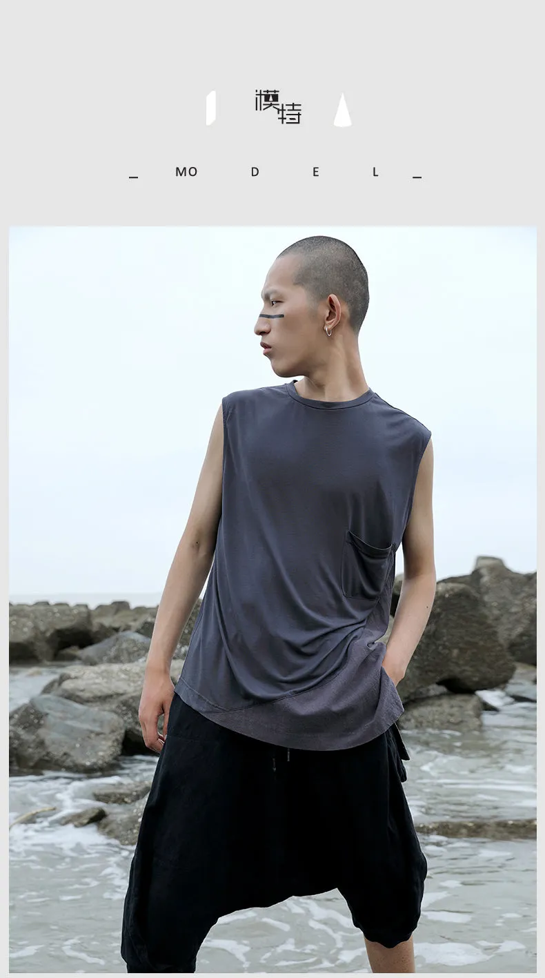 Original Design Men's Sleeveless T-shirt Top Loose Shoulder Vest