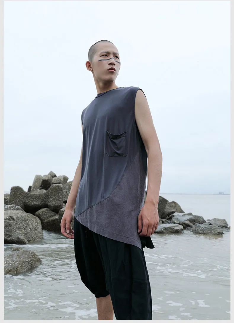 Original Design Men's Sleeveless T-shirt Top Loose Shoulder Vest