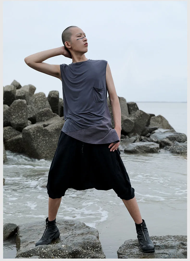 Original Design Men's Sleeveless T-shirt Top Loose Shoulder Vest