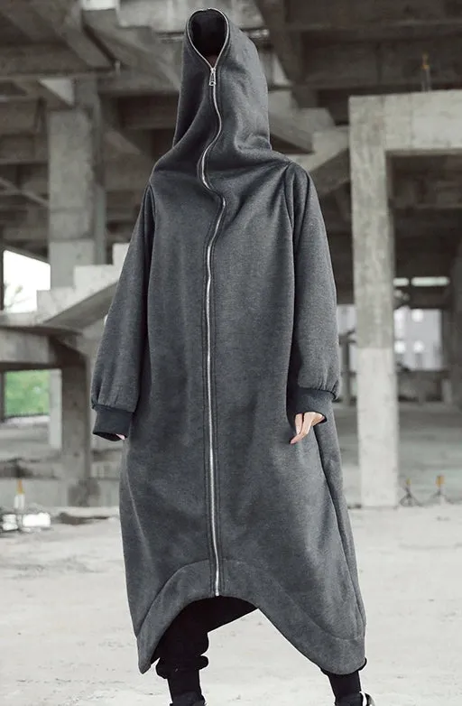 Overlong Gotham City Hooded Irregular Long Loose Windbreaker Coat