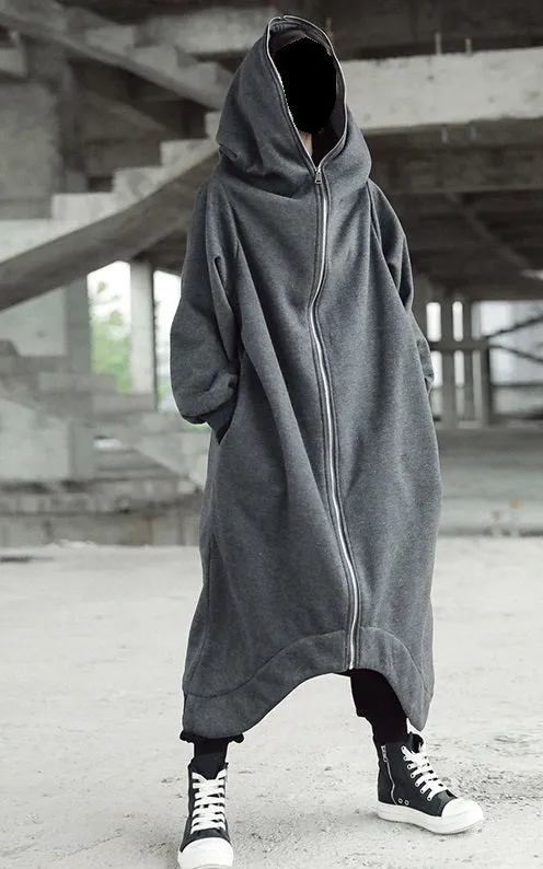 Overlong Gotham City Hooded Irregular Long Loose Windbreaker Coat