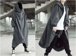 Overlong Gotham City Hooded Irregular Long Loose Windbreaker Coat