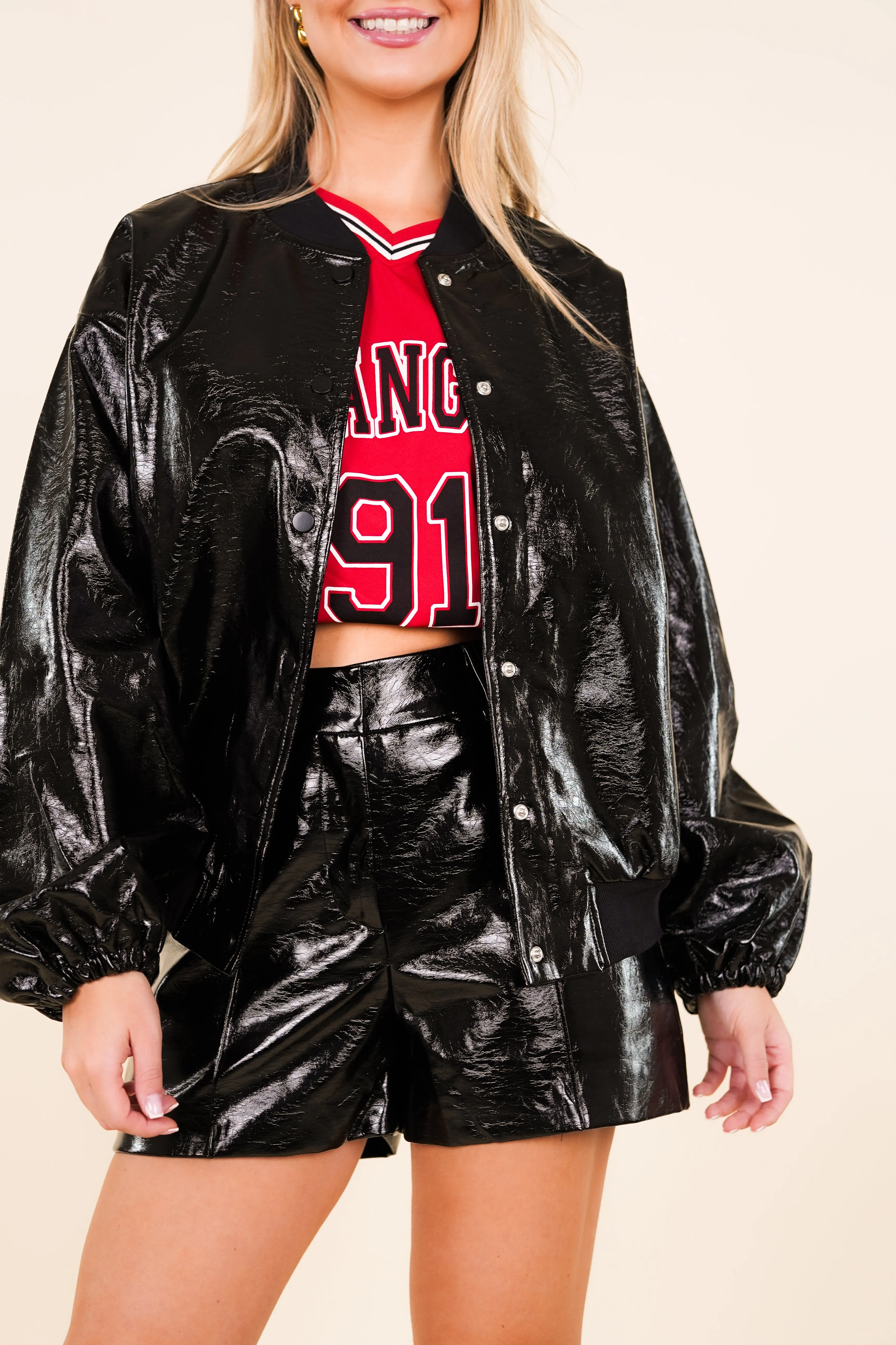 Oversized bomber jack lak zwart - Britney