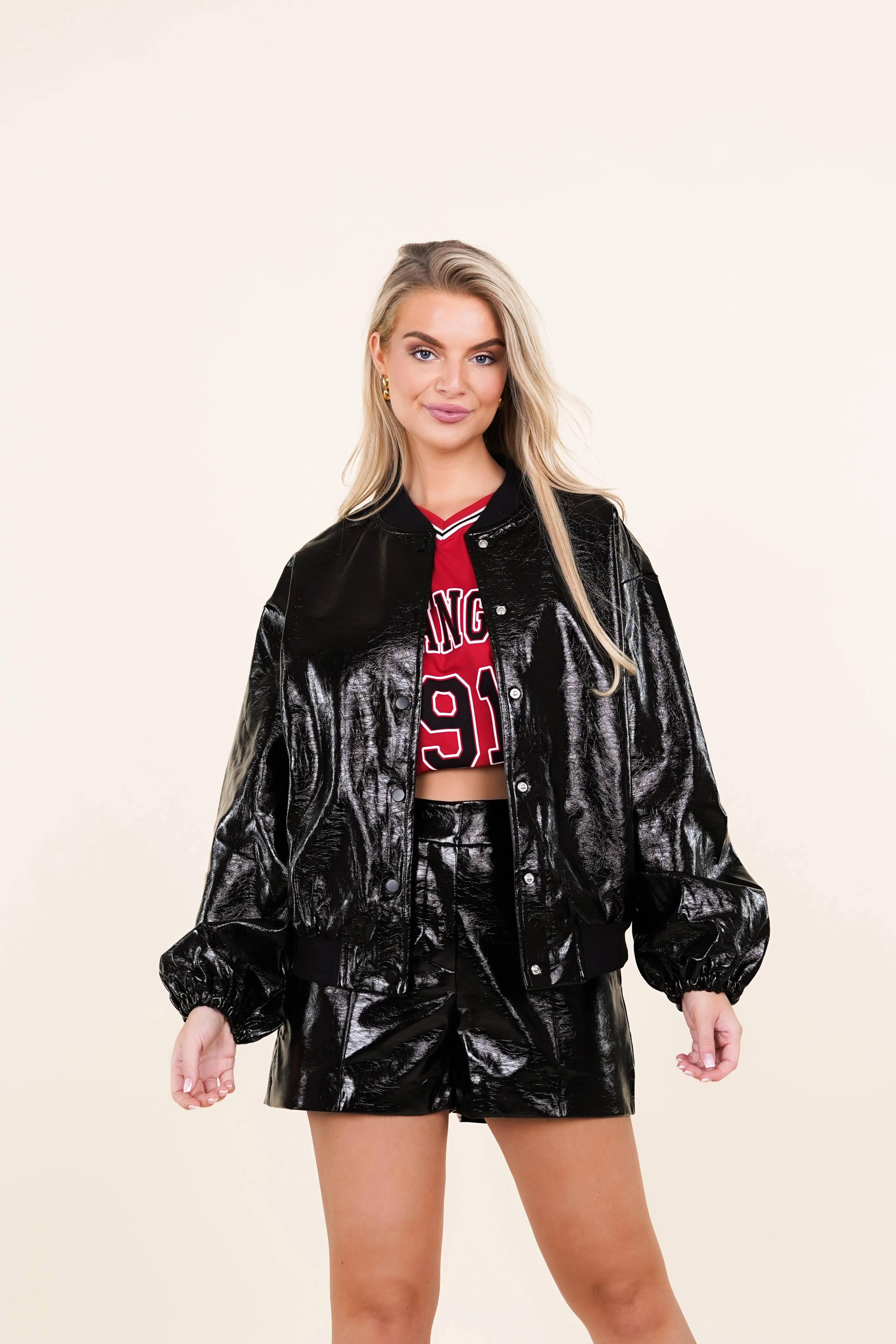 Oversized bomber jack lak zwart - Britney