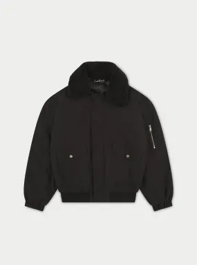 OVERSIZED BORG DETAIL BOMBER JACKET - BLACK