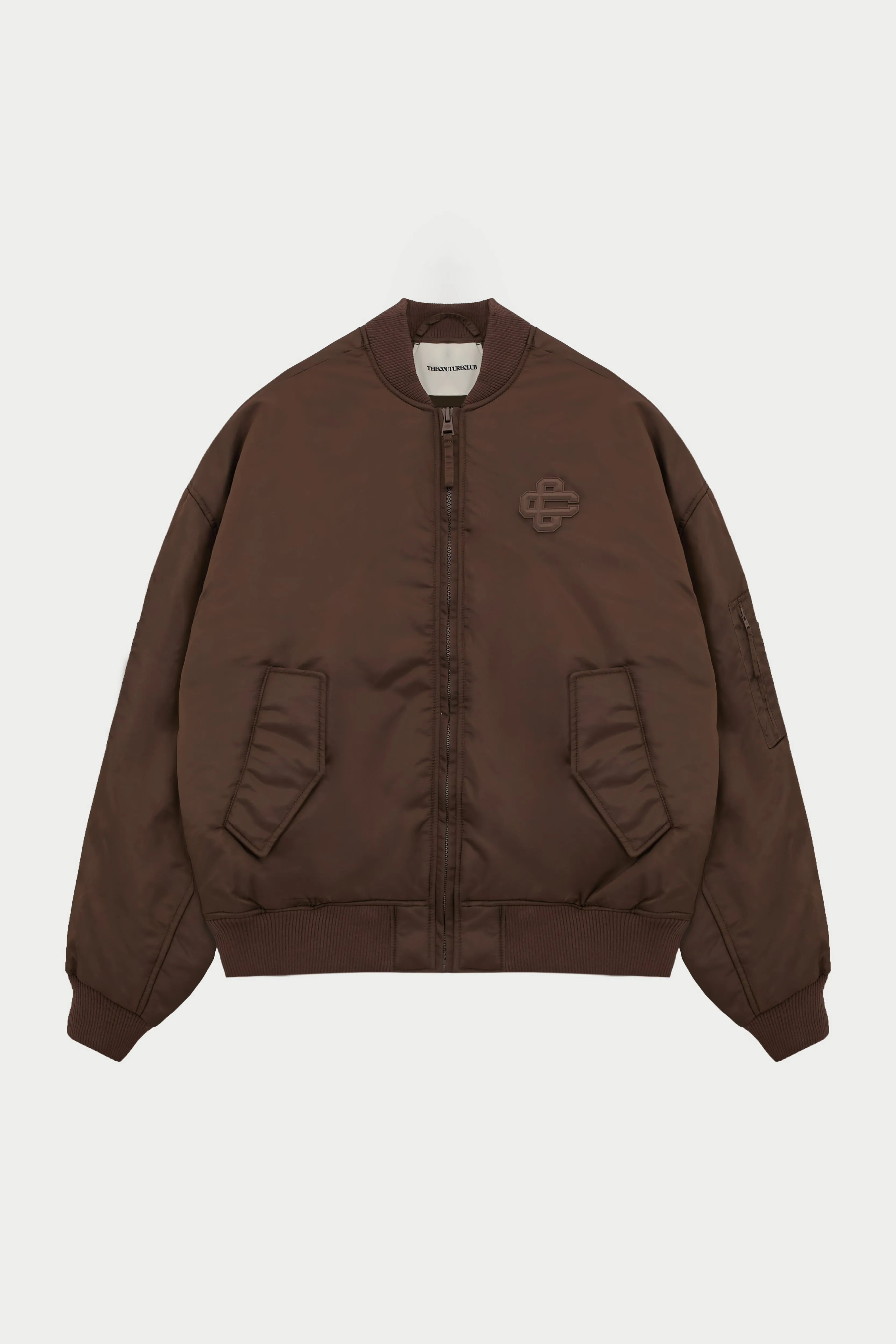 OVERSIZED EMBLEM BOMBER JACKET - BROWN