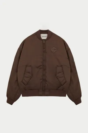 OVERSIZED EMBLEM BOMBER JACKET - BROWN