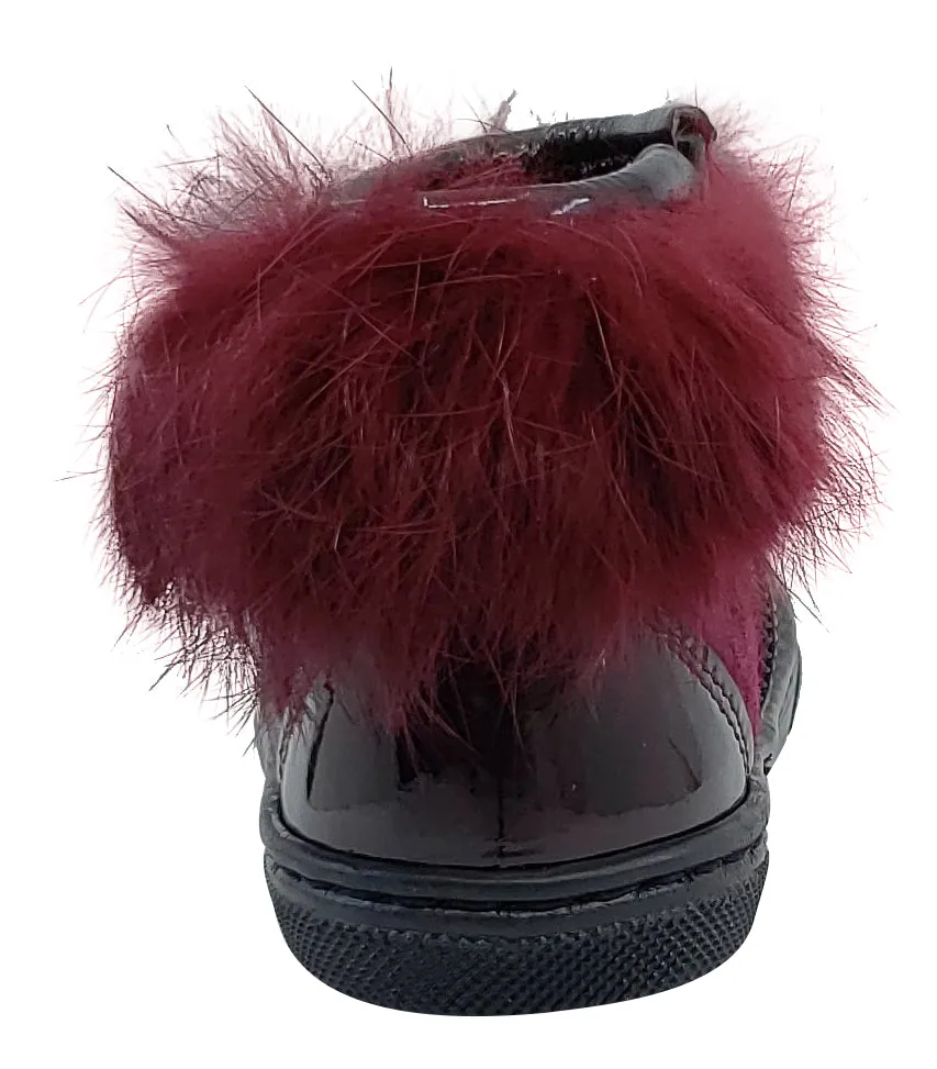 Pataletas for Boy's and Girl's Burgundy Leather Patent Suede Zipper Collar Fur Bootie