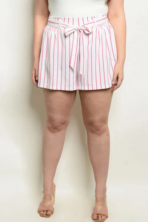 Pink and White Stripe Plus Size Shorts