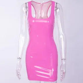 Pink Latex vinyl leather style bodycon fashion dress