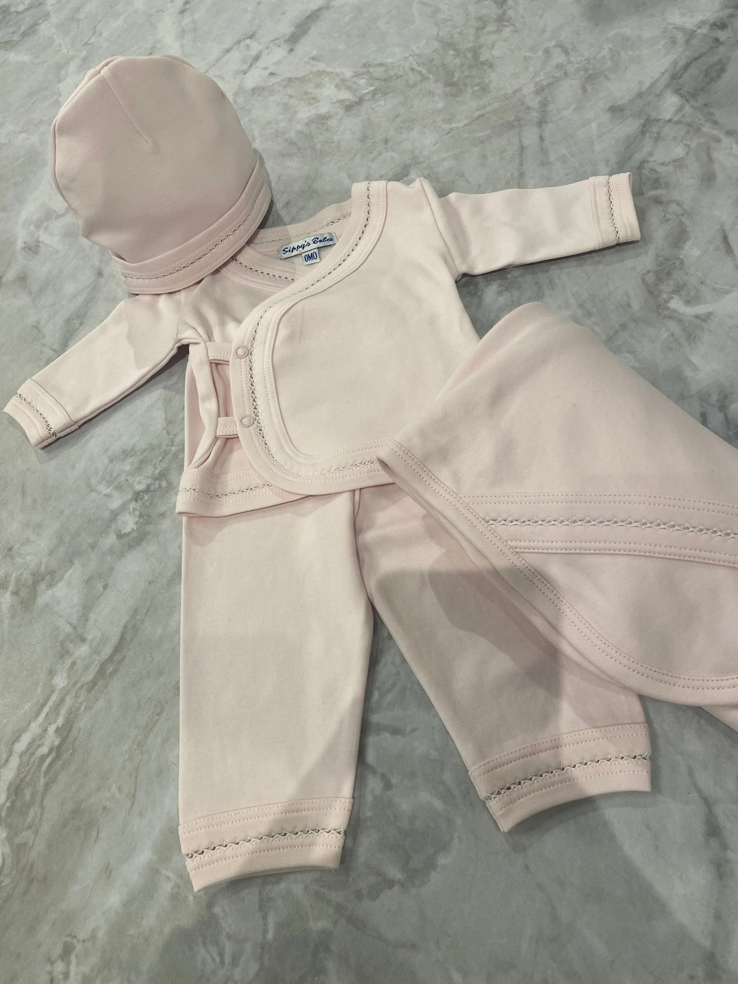 Pink Three Piece Set with White Stitching