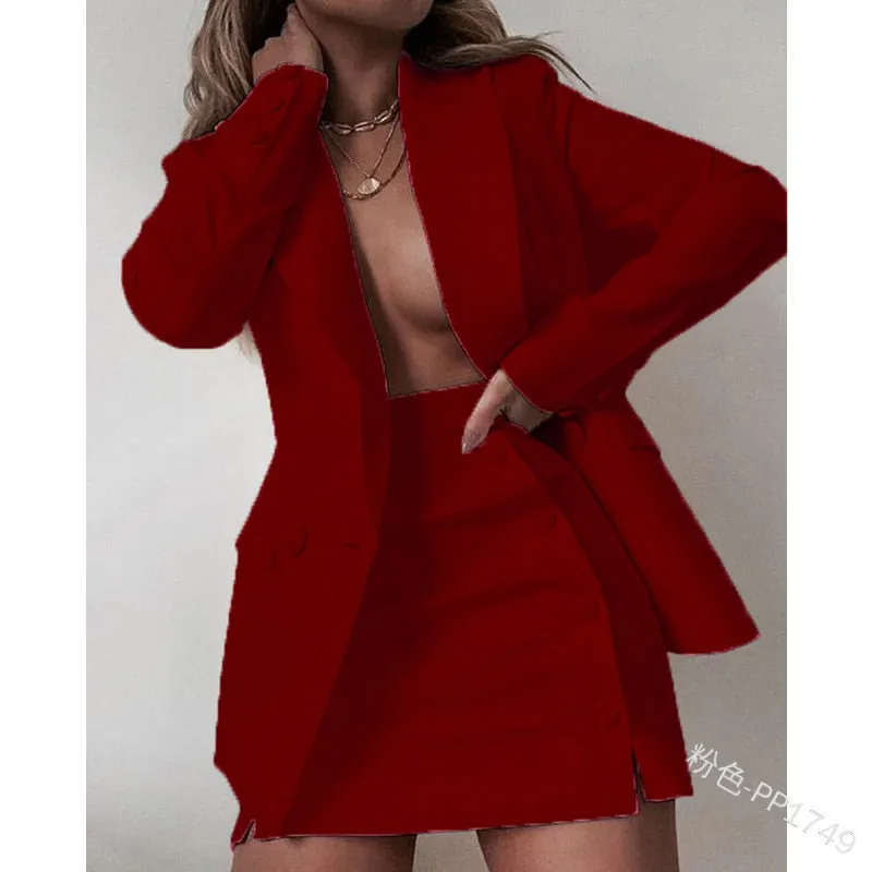 Plus Size 5XL 2 Piece Set Women Streetwear Candy Colors Basic Blazer Sets Coat   Shirts Slim Office Suit Jacket Women Outfits