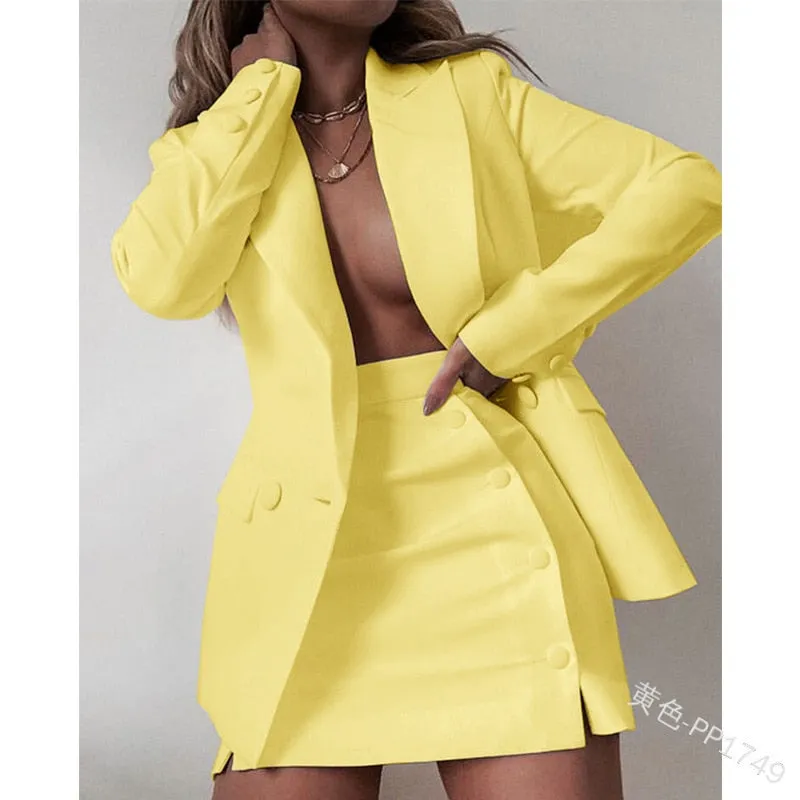 Plus Size 5XL 2 Piece Set Women Streetwear Candy Colors Basic Blazer Sets Coat   Shirts Slim Office Suit Jacket Women Outfits