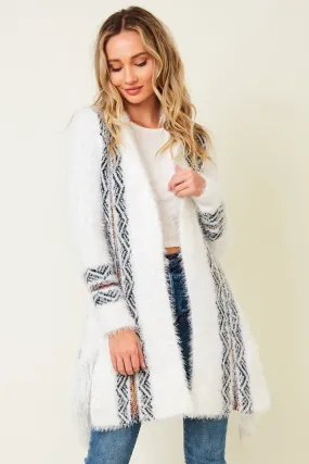 Plus Size Aztec Rainbow Pattern Open Front Drape Duster Sweater Cardigan