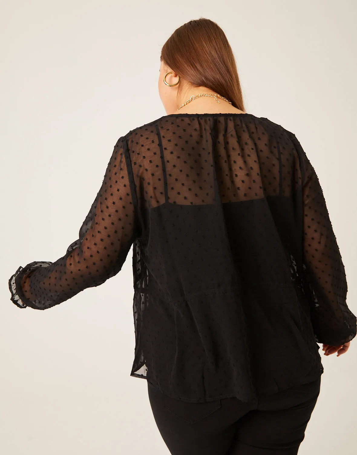 Plus Size Sheer Swiss Dot Blouse