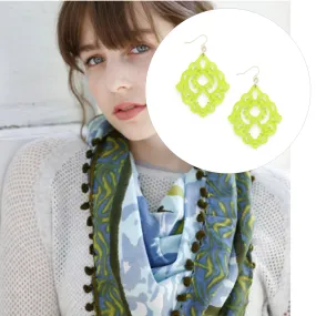 Pom Pom Scarf and Damask Earrings Gift Set