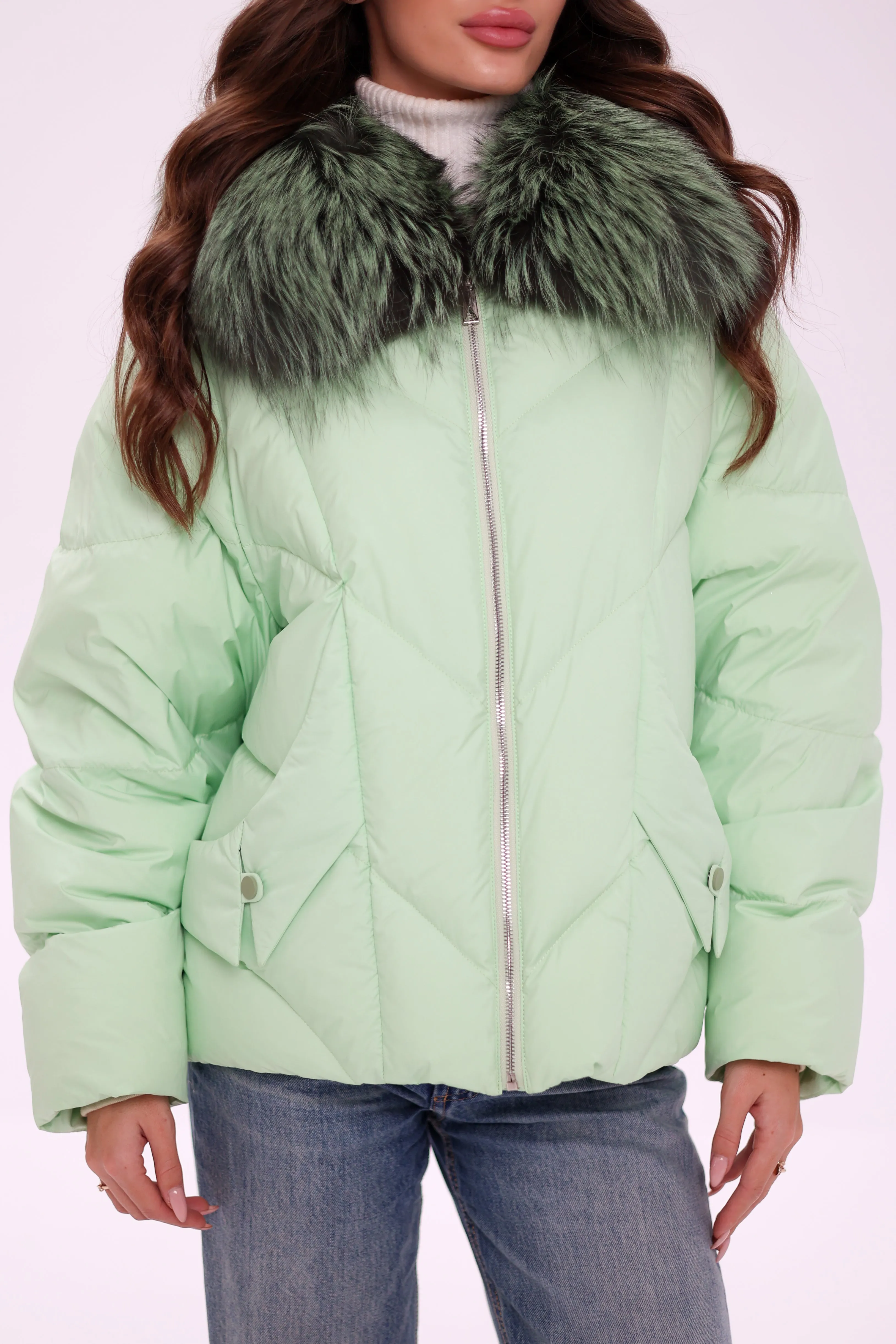 Pre-Order. Ships November 20. Aurora Genuine Fox Fur Trim Down Coat