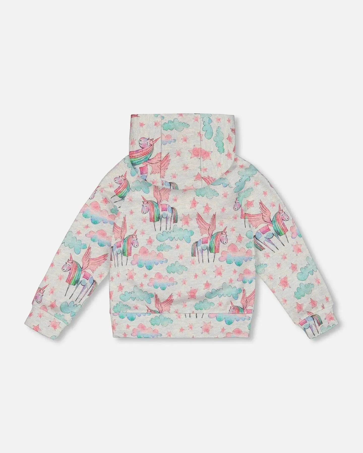 Printed Shiny French Terry Hoodie Gray Mix Printed Unicorn