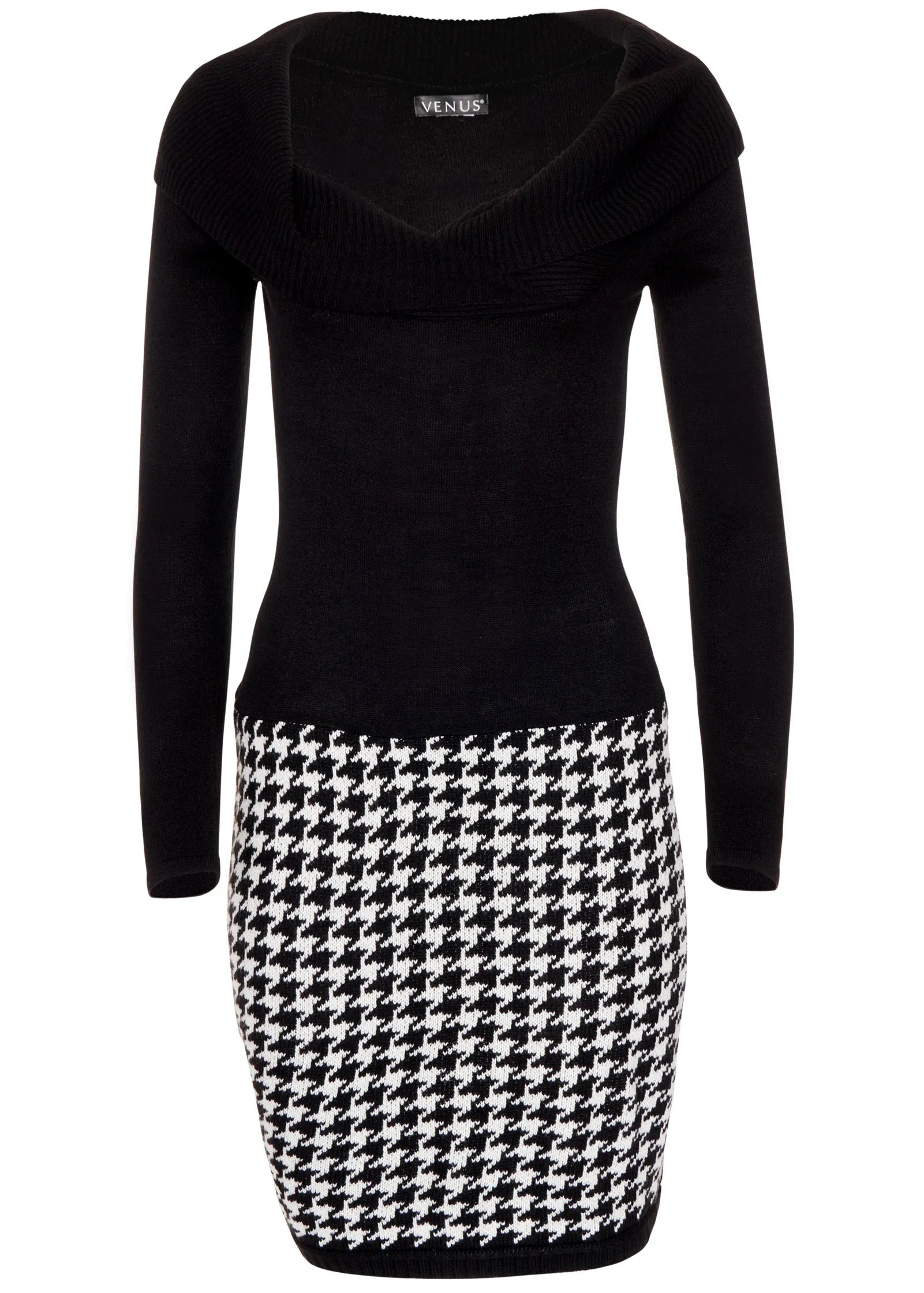 Printed Sweater Dress - Black Multi