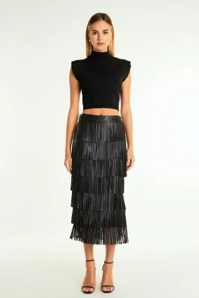 Pu Fringe Maxi Skirt