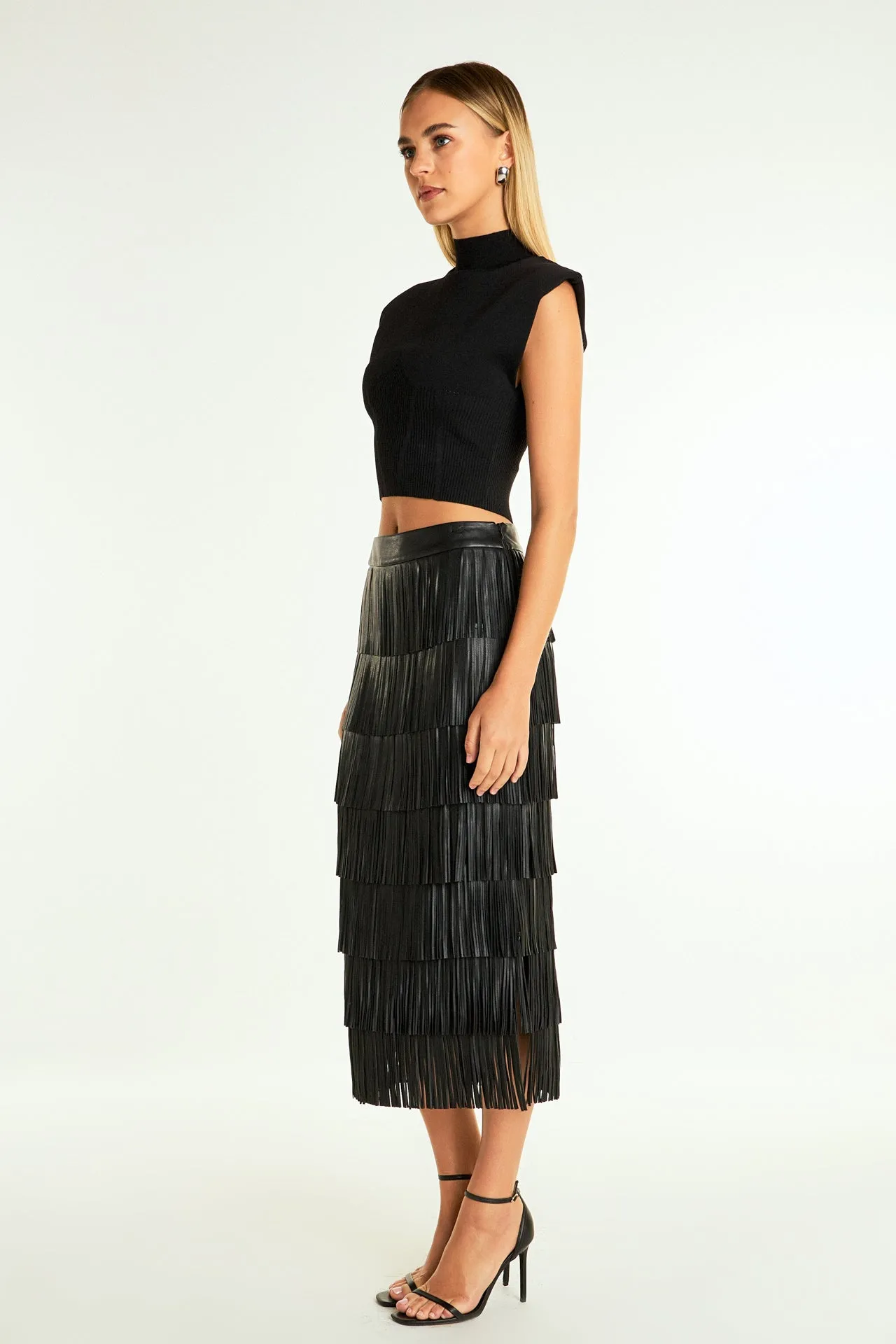 Pu Fringe Maxi Skirt