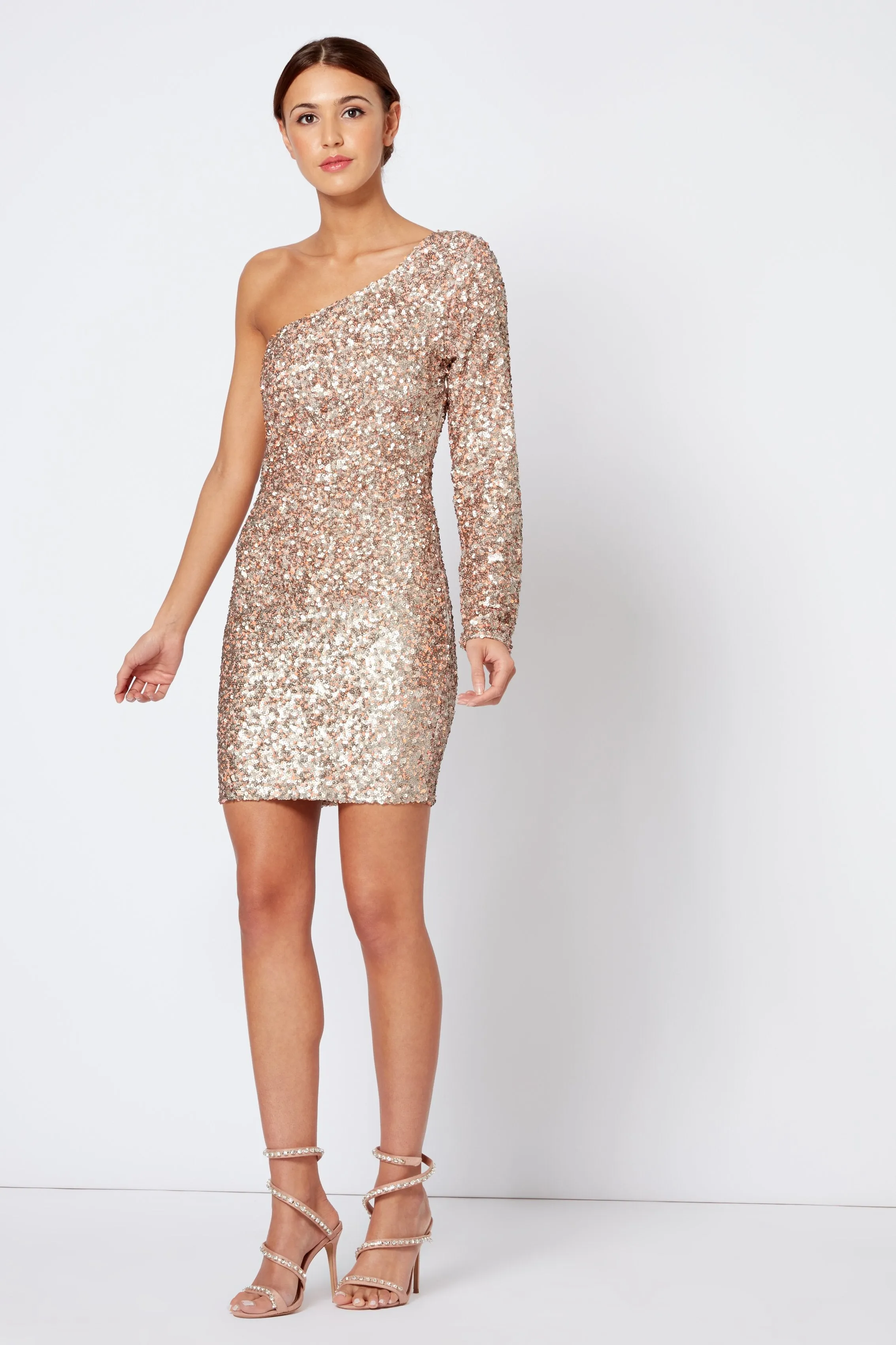 Rose Gold One Shoulder Bodycon Mini Dress