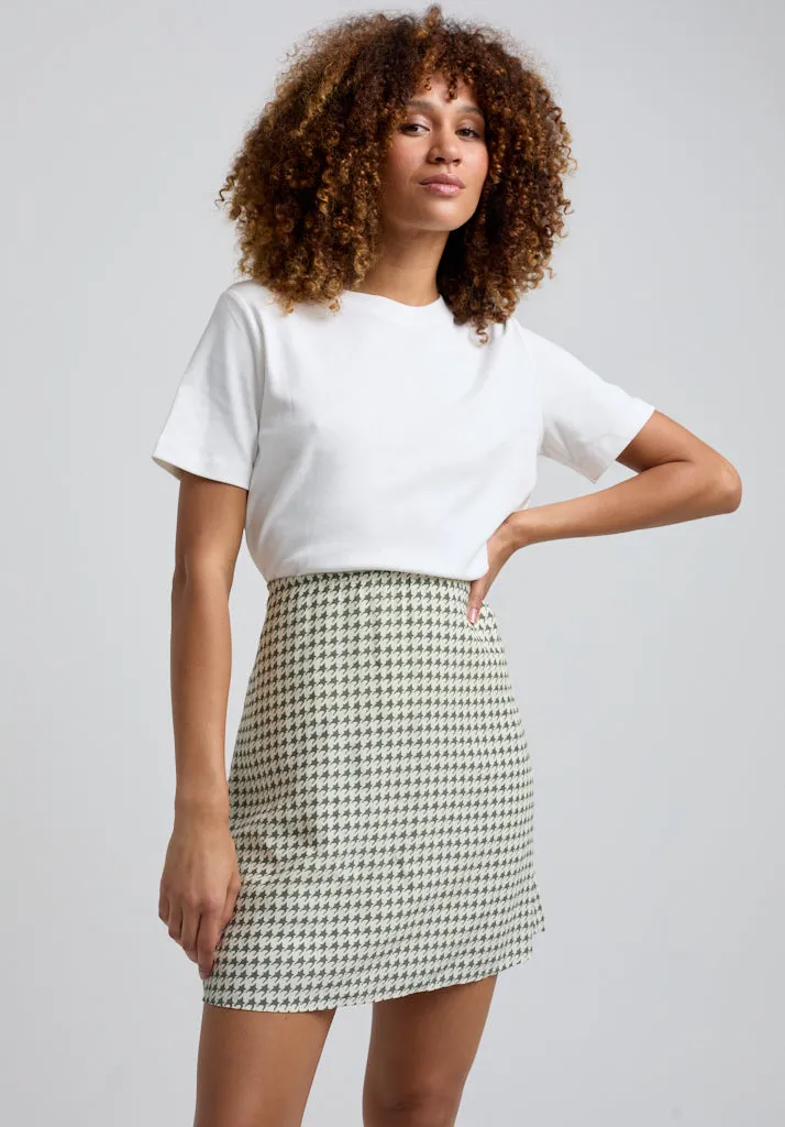 Sadie Flare Houndstooth Print Mini Skirt In Green