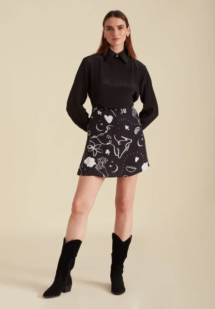 Sadie Flare Spellbound Print Mini Skirt In Black