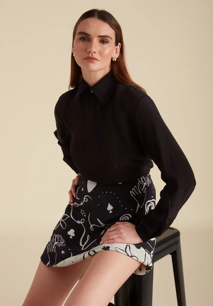 Sadie Flare Spellbound Print Mini Skirt In Black