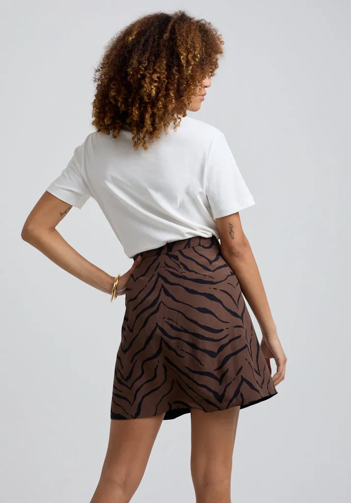 Sadie Flare Tiger Print Mini Skirt In Brown