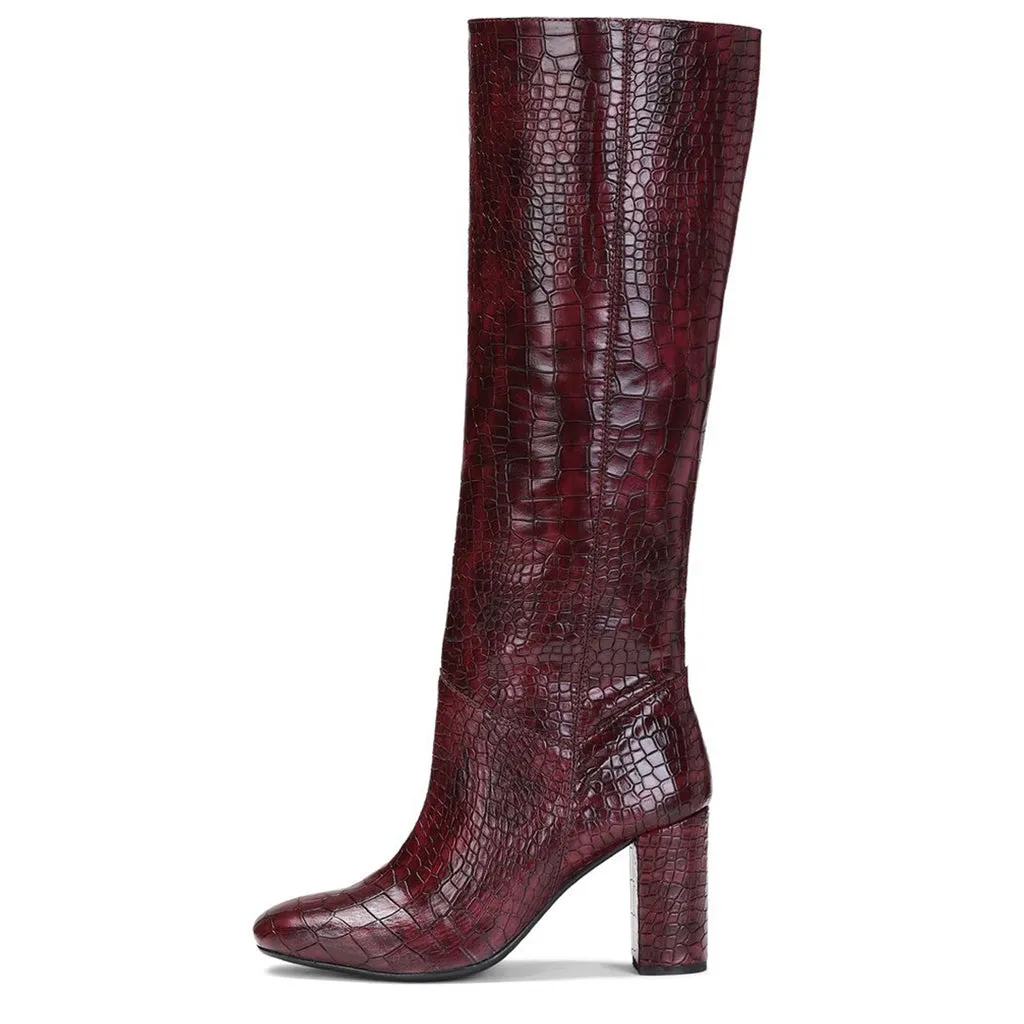 Saint Emily Burgundy Croco Vegan Leather Knee High Boots