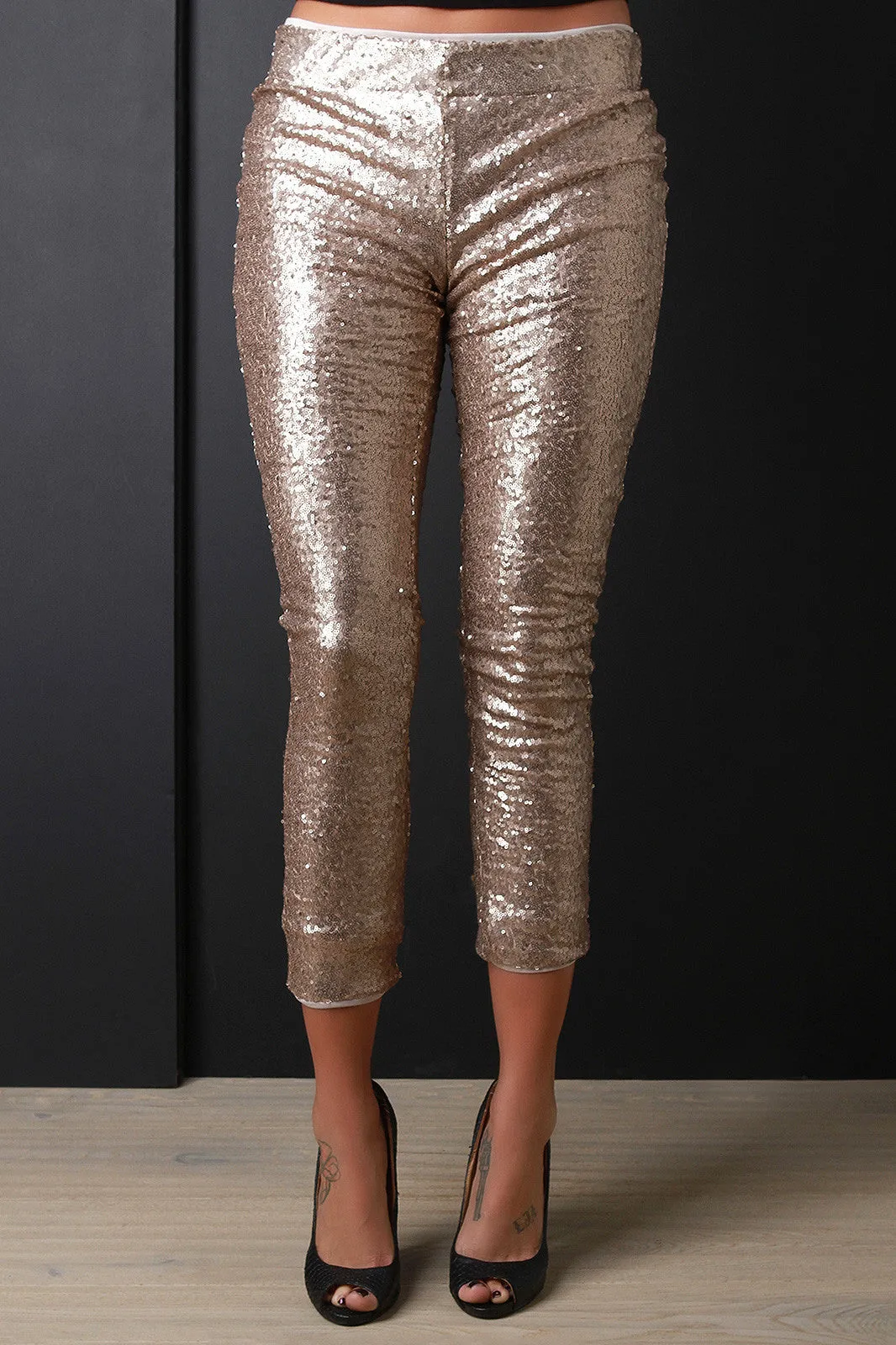 Sequin High Waist Capri Pants