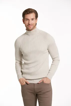 Slim Fit Patterned Gray Turtleneck Sweater, Light Gray