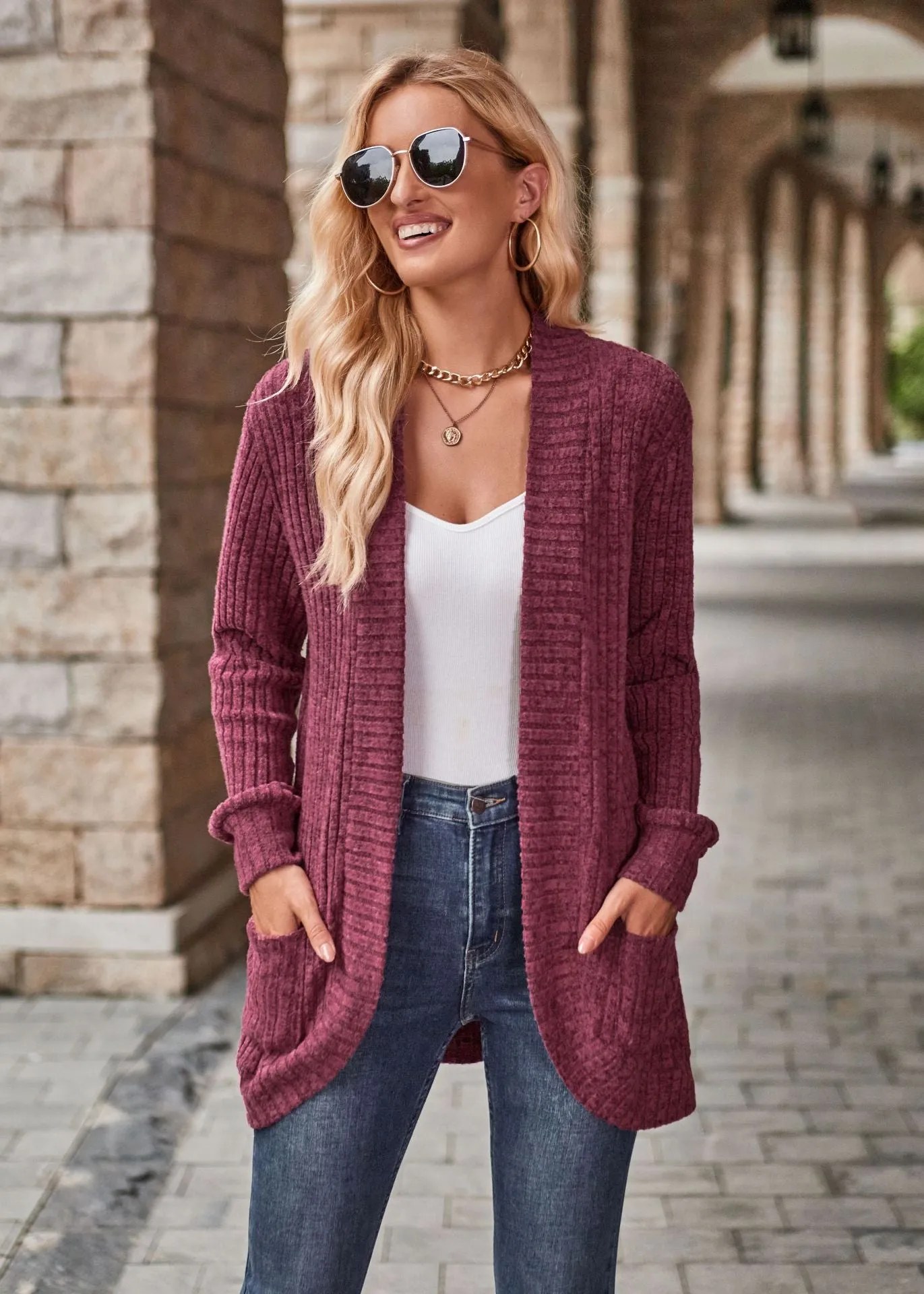 Solid Color Long Sleeve Cardigan