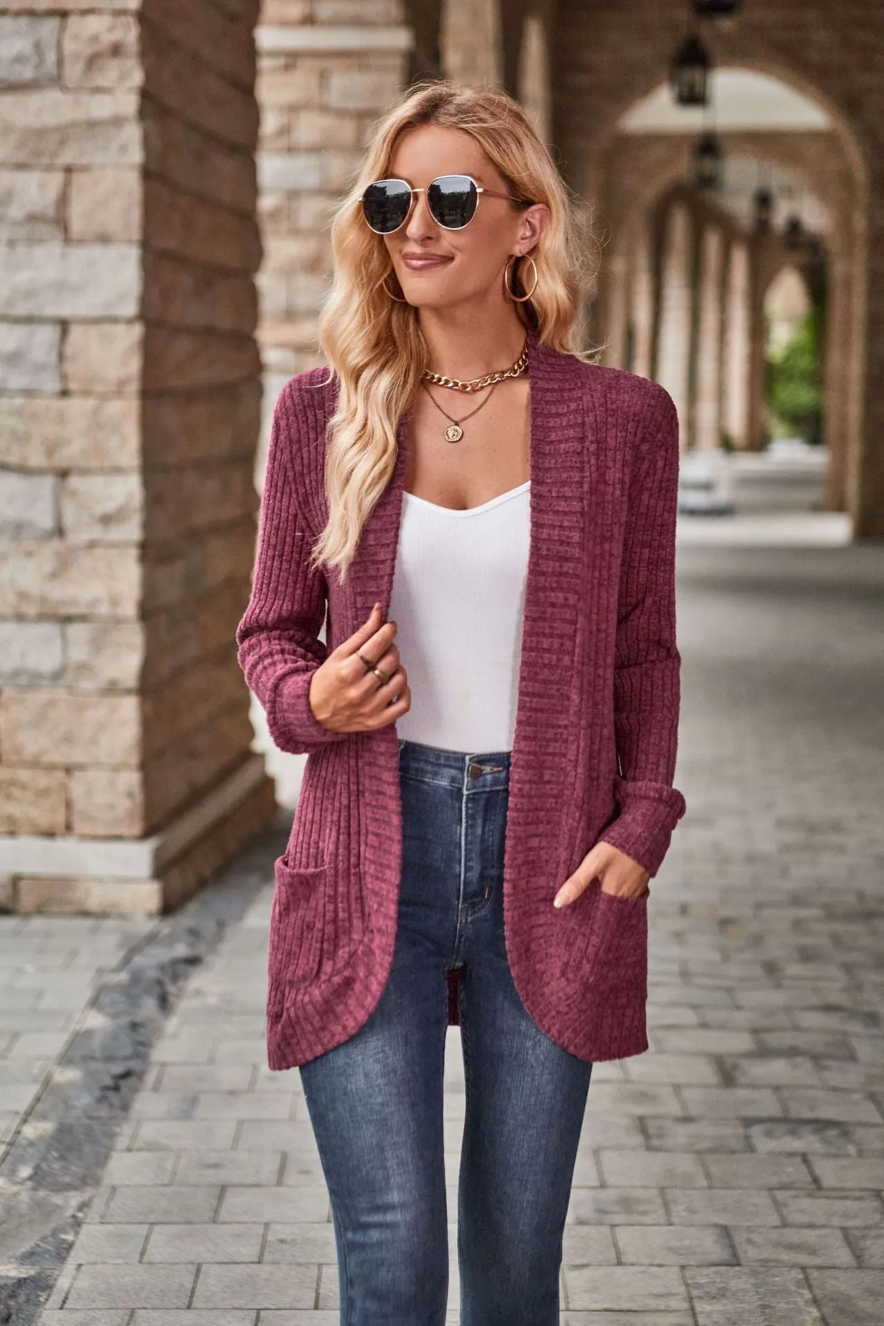 Solid Color Long Sleeve Cardigan