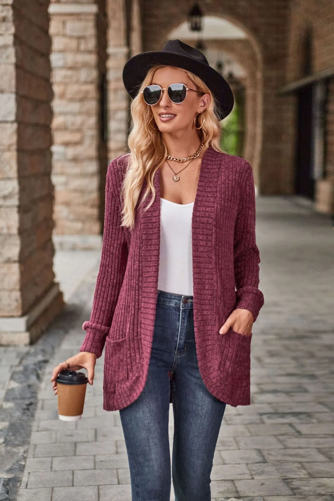 Solid Color Long Sleeve Cardigan