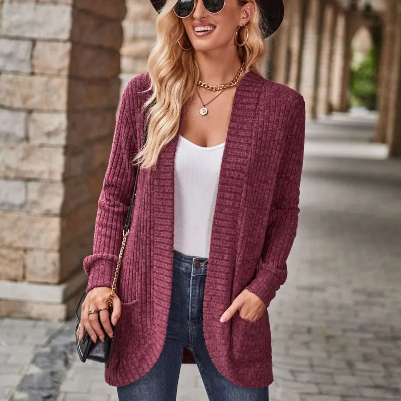 Solid Color Long Sleeve Cardigan