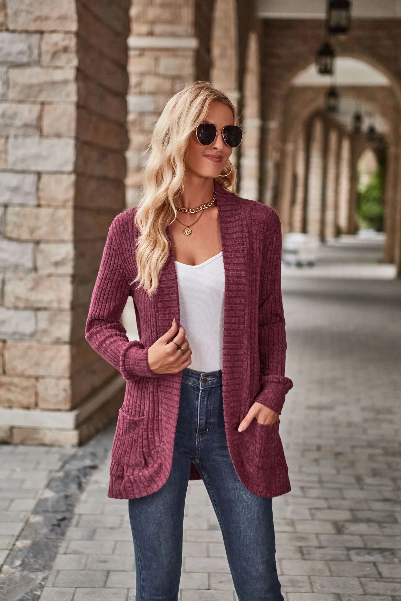 Solid Color Long Sleeve Cardigan