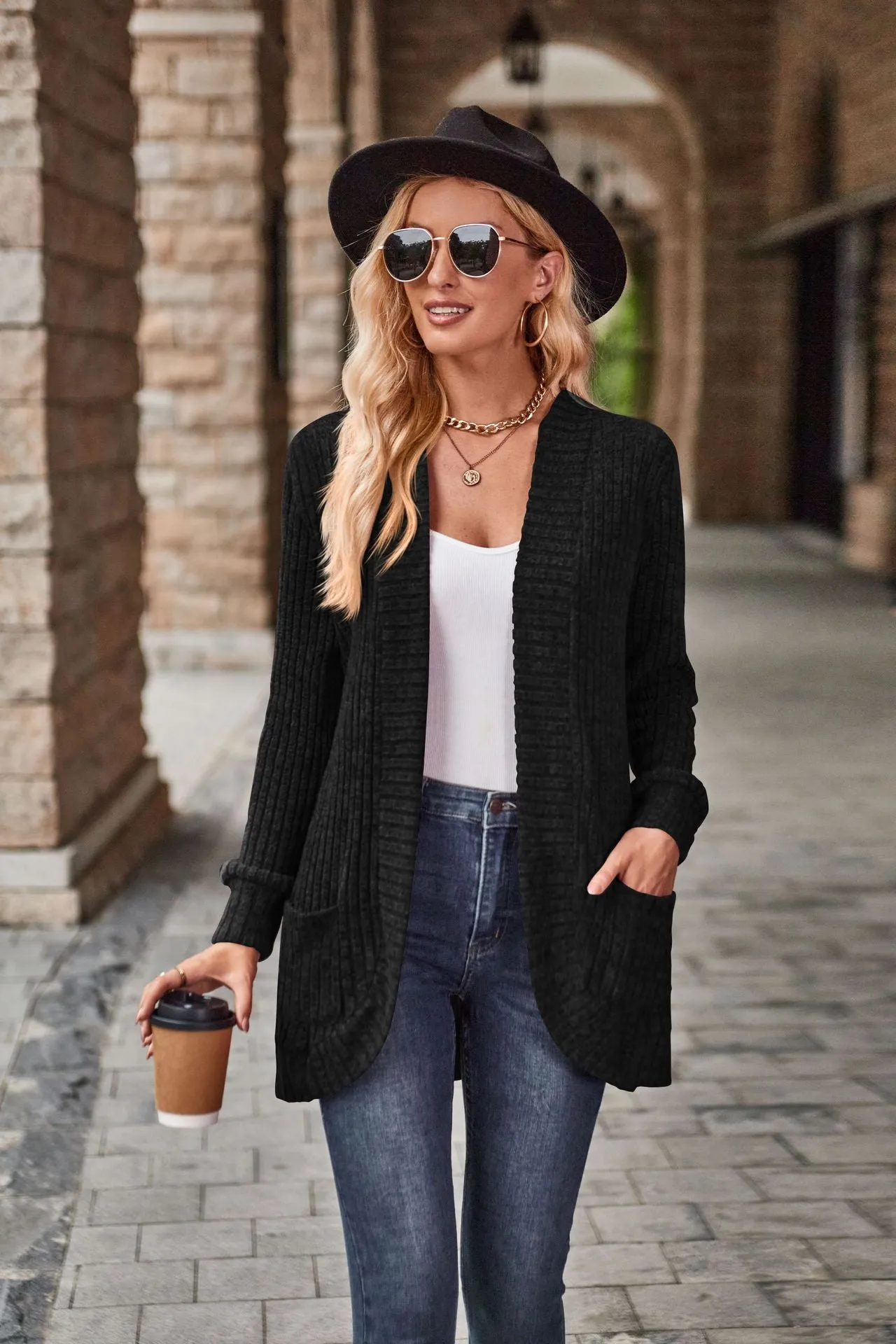 Solid Color Long Sleeve Cardigan