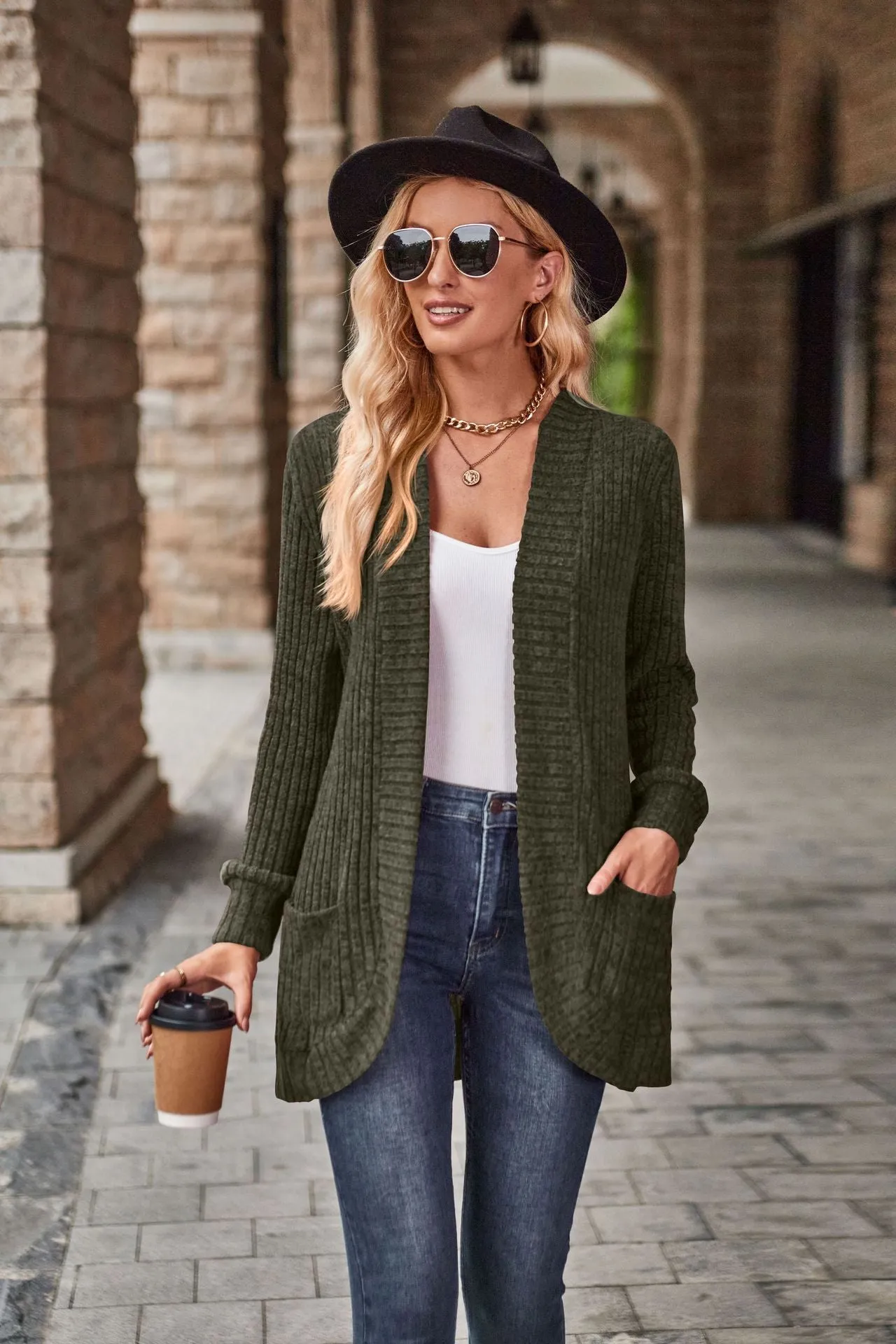 Solid Color Long Sleeve Cardigan