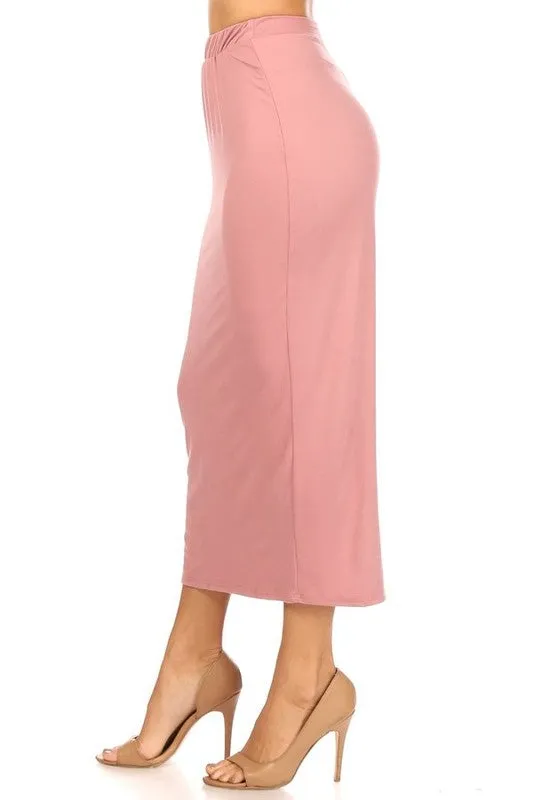 Solid Color Midi Pencil Skirt with Back Slit (5 colors)