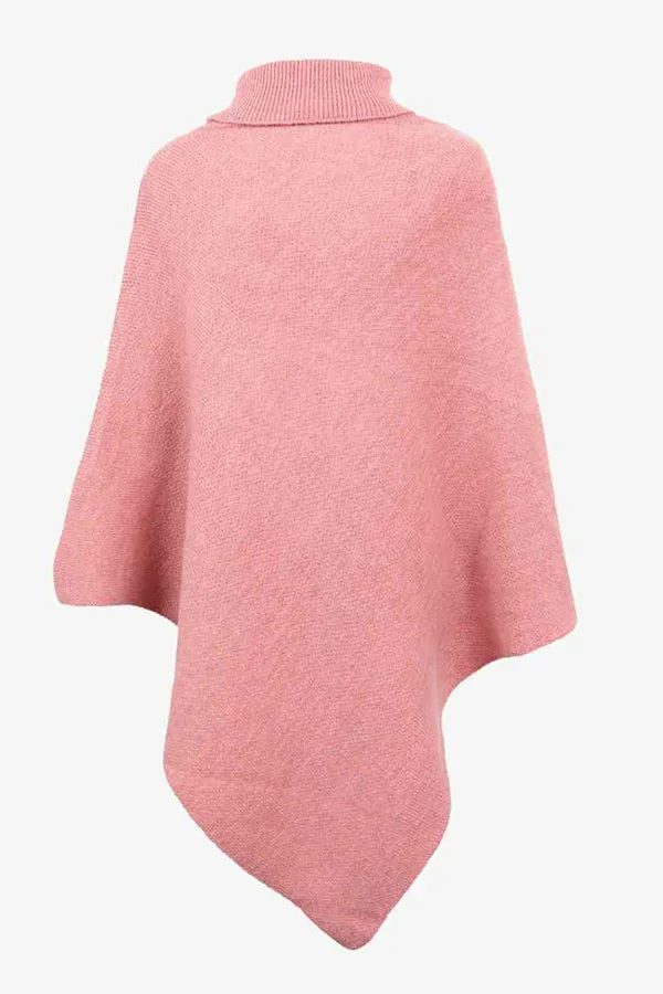 Solid Color Turtleneck Button-embellished Knitted Shawl Cape