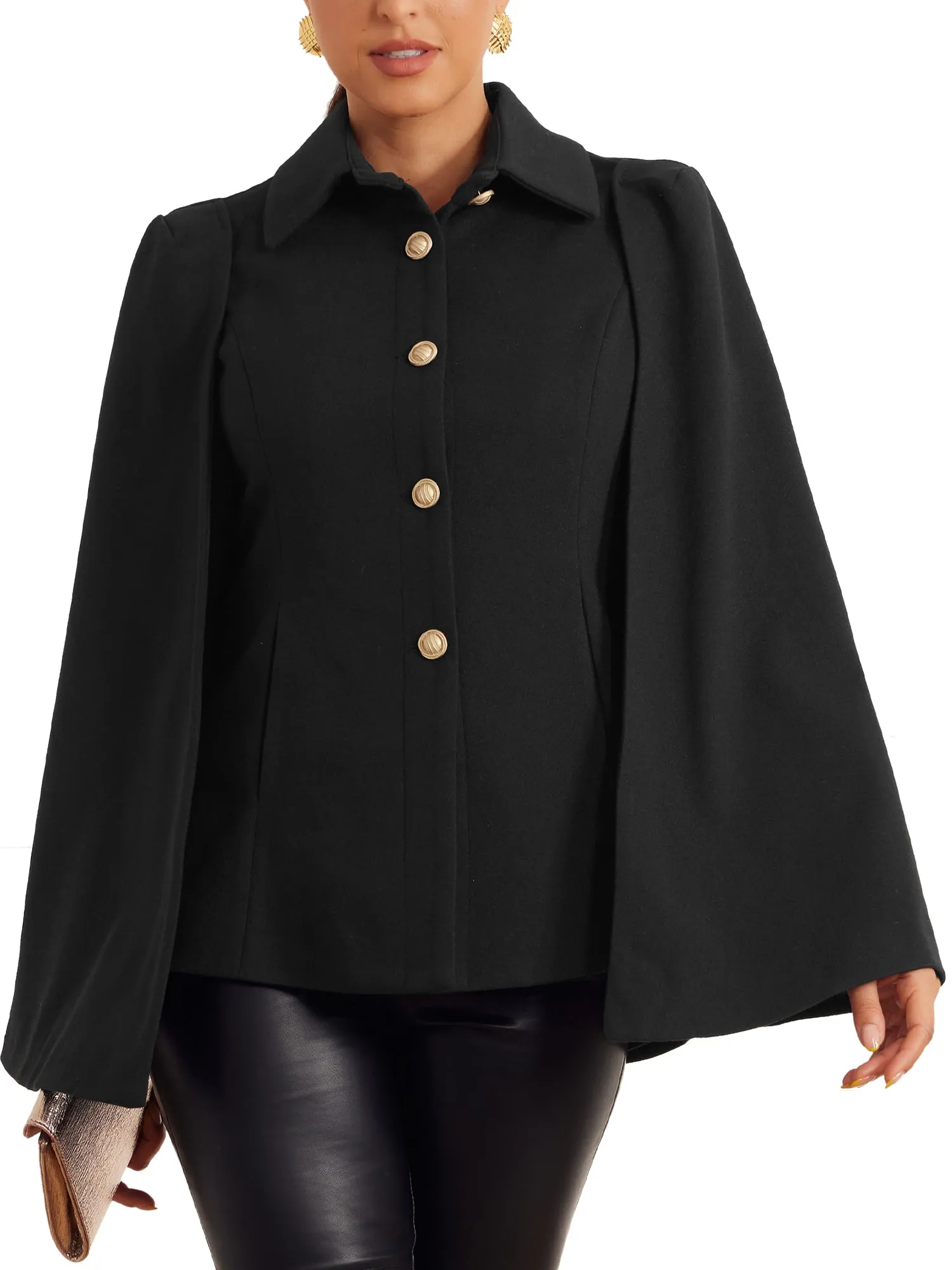 Split Sleeve Button Front Cape Coat Shawl Jackets