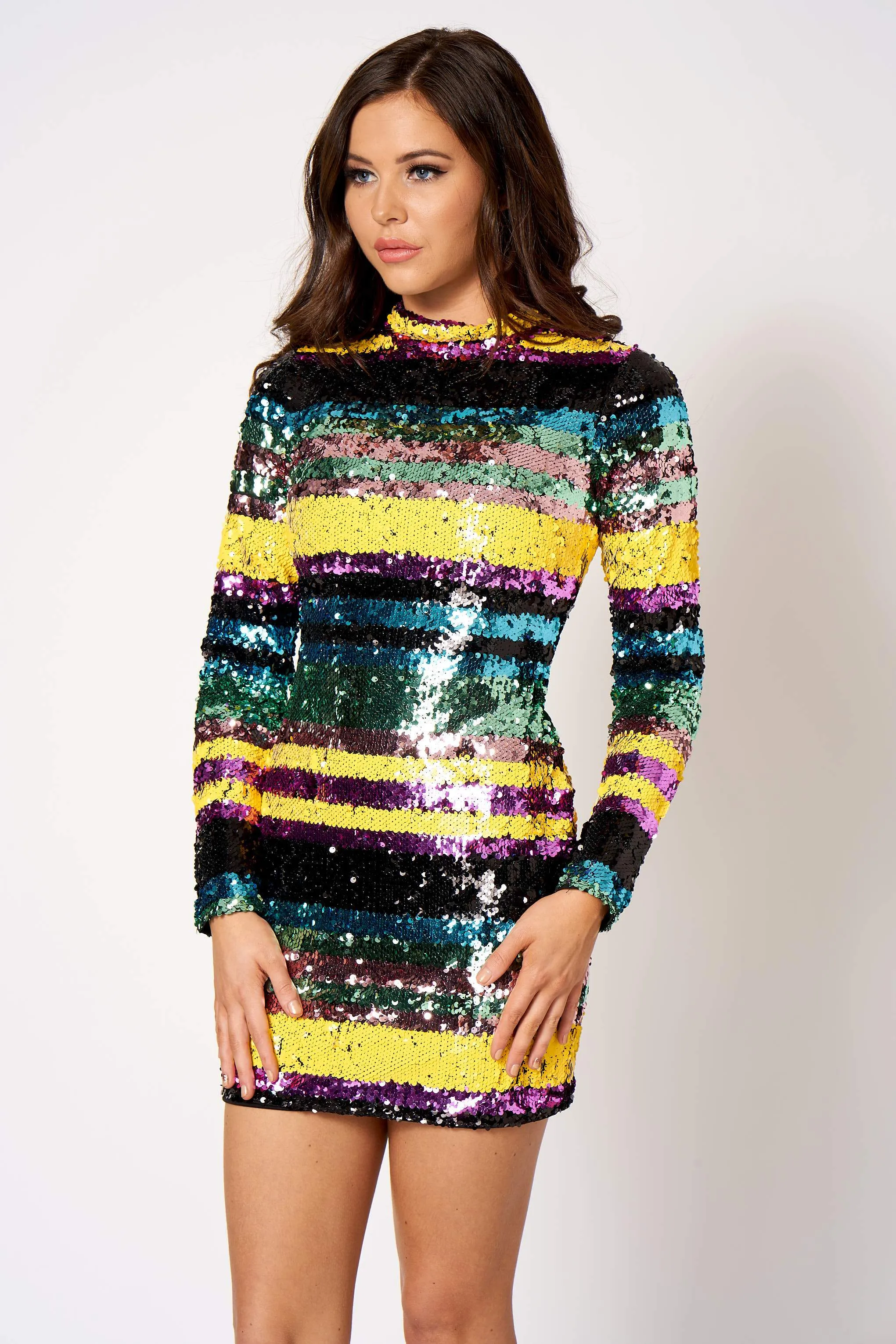 Striped Sequin Mini Bodycon Dress