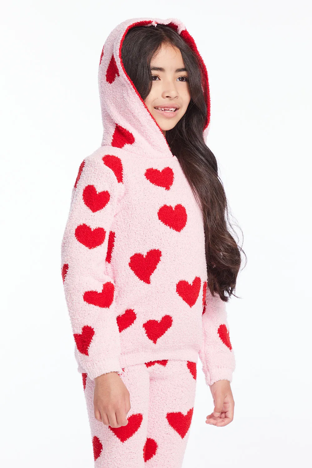 Sugar Heart Girls Semi Cropped Shirred Pullover Hoodie