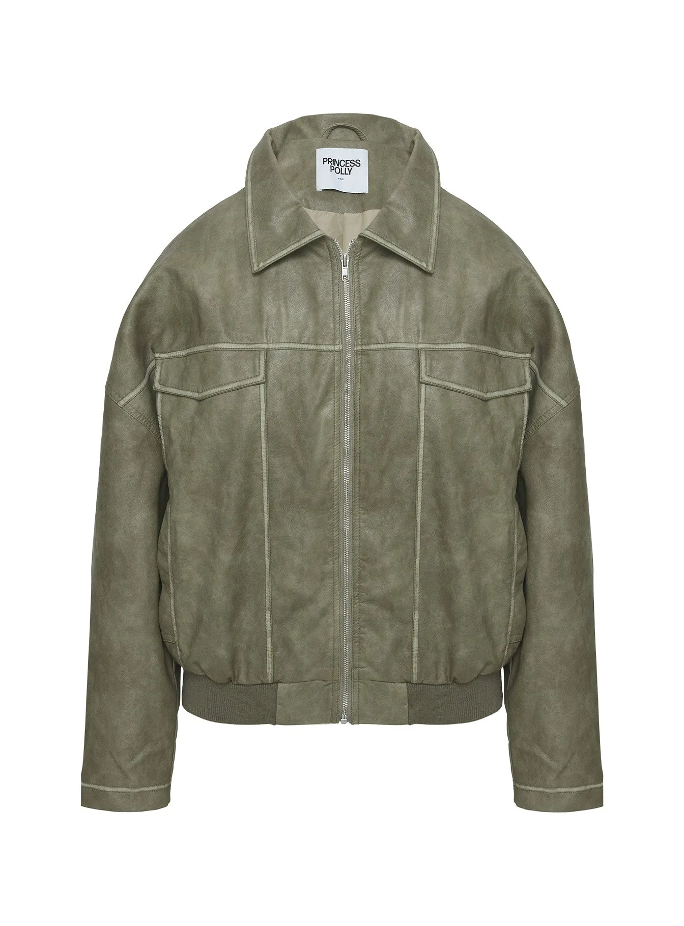 Tanza Faux Leather Jacket Washed Green