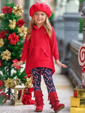 Totally Cool Red Pullover Hoodie and Candy Cane Legging Set